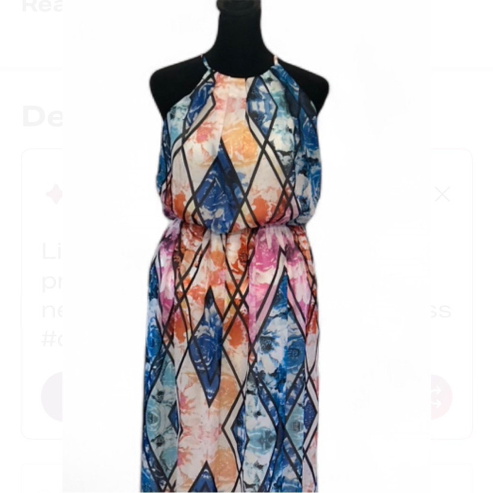 Lily Rose Multicolor Geometric Halter Sleeveless Maxi Dress, Size S - Picture 4 of 6